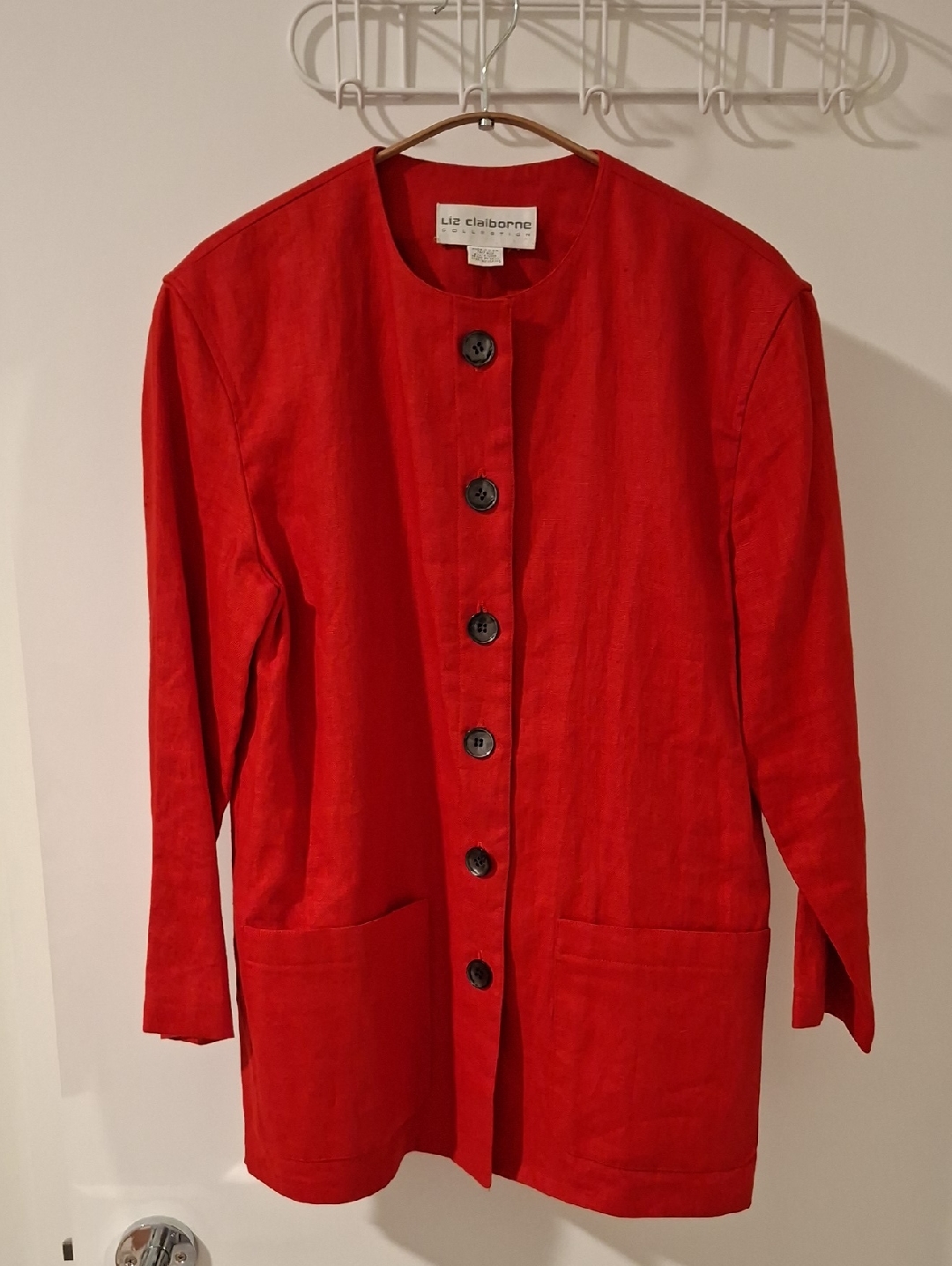 Liz Claiborne Red 100% Linen Collarless Patch Pocket Jacket/Shacket (Size M)